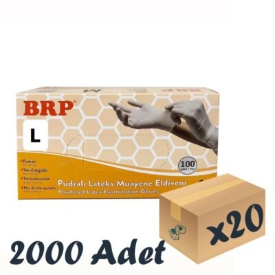 BRP Lateks Pudralı Muayene Eldiveni 20 Kutu 2000 Adet Large