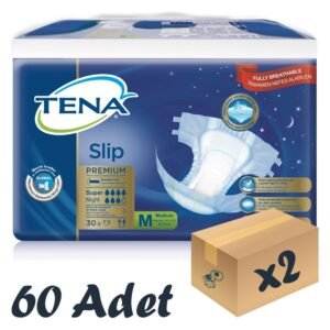 TENA Slip Premium Super Night Bel Bantlı Hasta Bezi, Orta Boy (M), 7 Damla, 30'lu 2 Paket 60 Adet