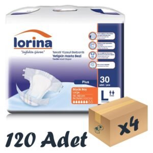 Lorina Tekstil Yüzeyli Bel Bantlı Yetişkin Hasta Bezi Large 30'lu 4 Paket 120 Adet