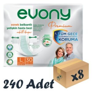 Evony Premium Esnek Bel Bantlı Yetişkin Hasta Bezi Large 30’lu 8 Paket 240 Adet