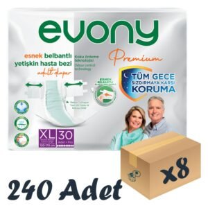 Evony Premium Esnek Bel Bantlı Yetişkin Hasta Bezi XLarge 30’lu 8 Paket 240 Adet
