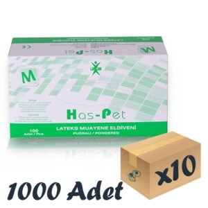 Has-Pet Lateks Muayene Eldiveni Pudralı Medium 100'lü 10 Paket 1000 Adet