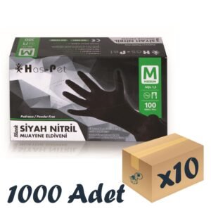 Has-pet Siyah Nitril Pudrasız Eldiven Medium 100’lü 10 Paket 1000 Adet
