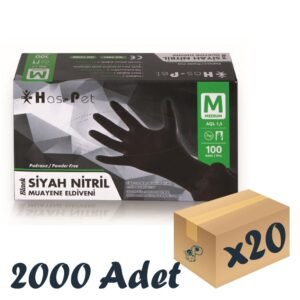Has-pet Siyah Nitril Pudrasız Eldiven Medium 100’lü 20 Paket 2000 Adet