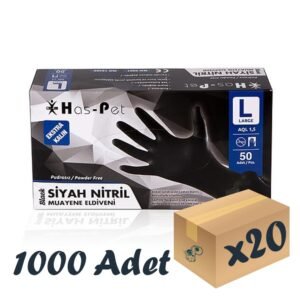 Has-pet Siyah Nitril Extra Kalın Eldiven 50'li 20 Paket 1000 Adet Large