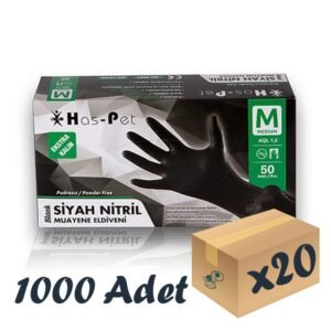 Has-pet Siyah Nitril Extra Kalın Eldiven 50'li 20 Paket 1000 Adet Medium