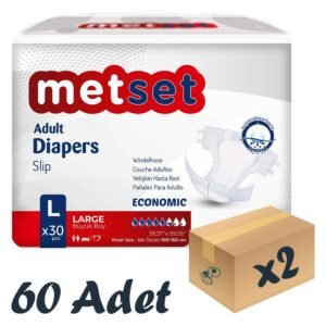 Metset Ekonomik Bel Bantlı Hasta Bezi 5,5 Damla Large Büyük Boy L Beden 30'lu 2 Paket 60 Adet