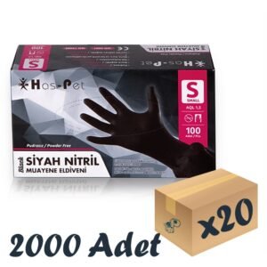 Has-pet Siyah Nitril Pudrasız Eldiven Small 100'lü 20 Paket 2000 Adet